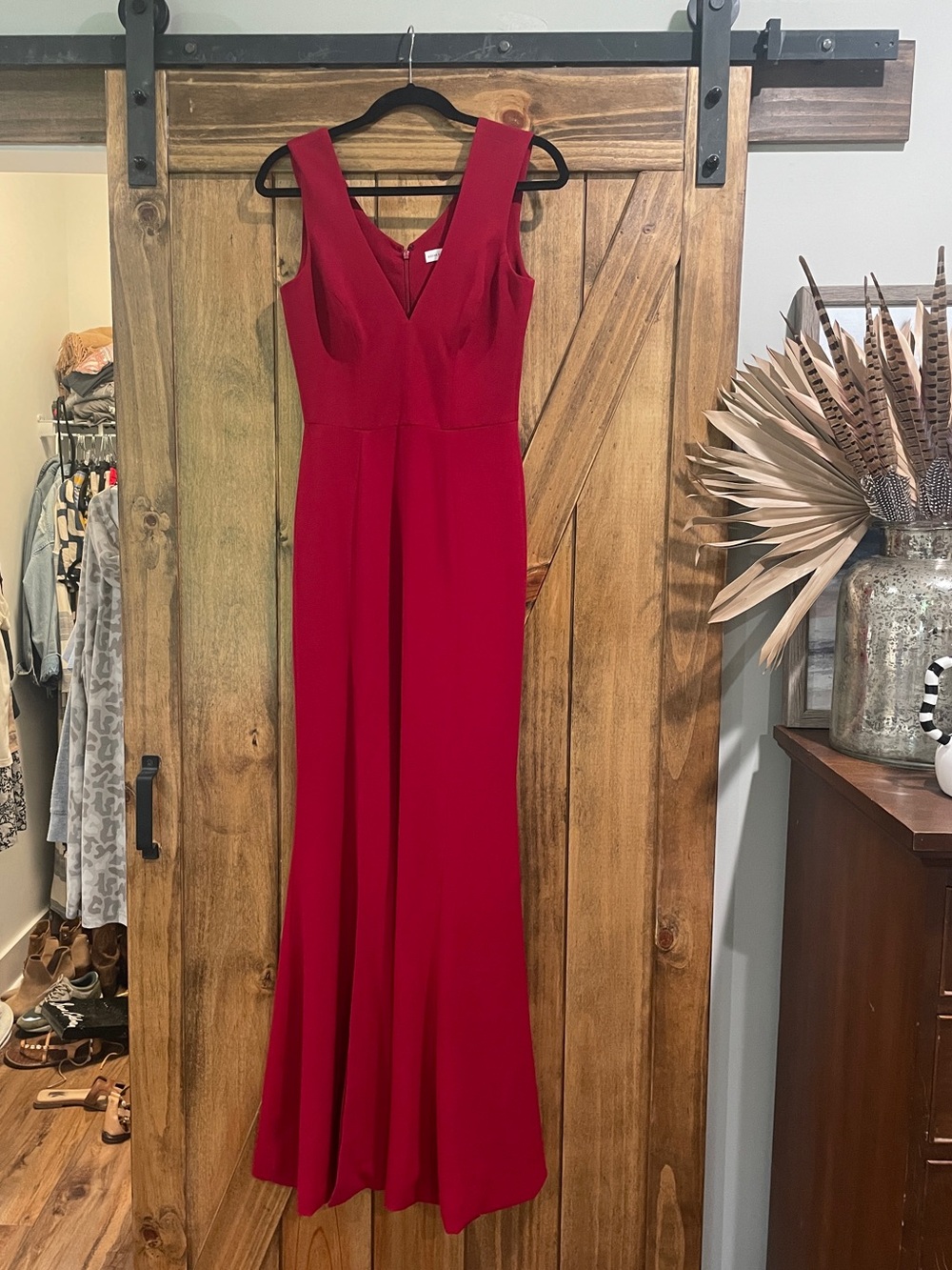 Red Sleeveless V-Neck Evening Gown